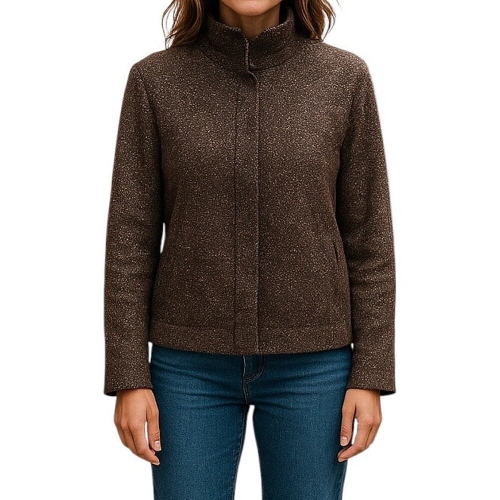 Sandro Sportswear Tweed Zip Up Blazer Jacket Brown Women’s L Fall Layering